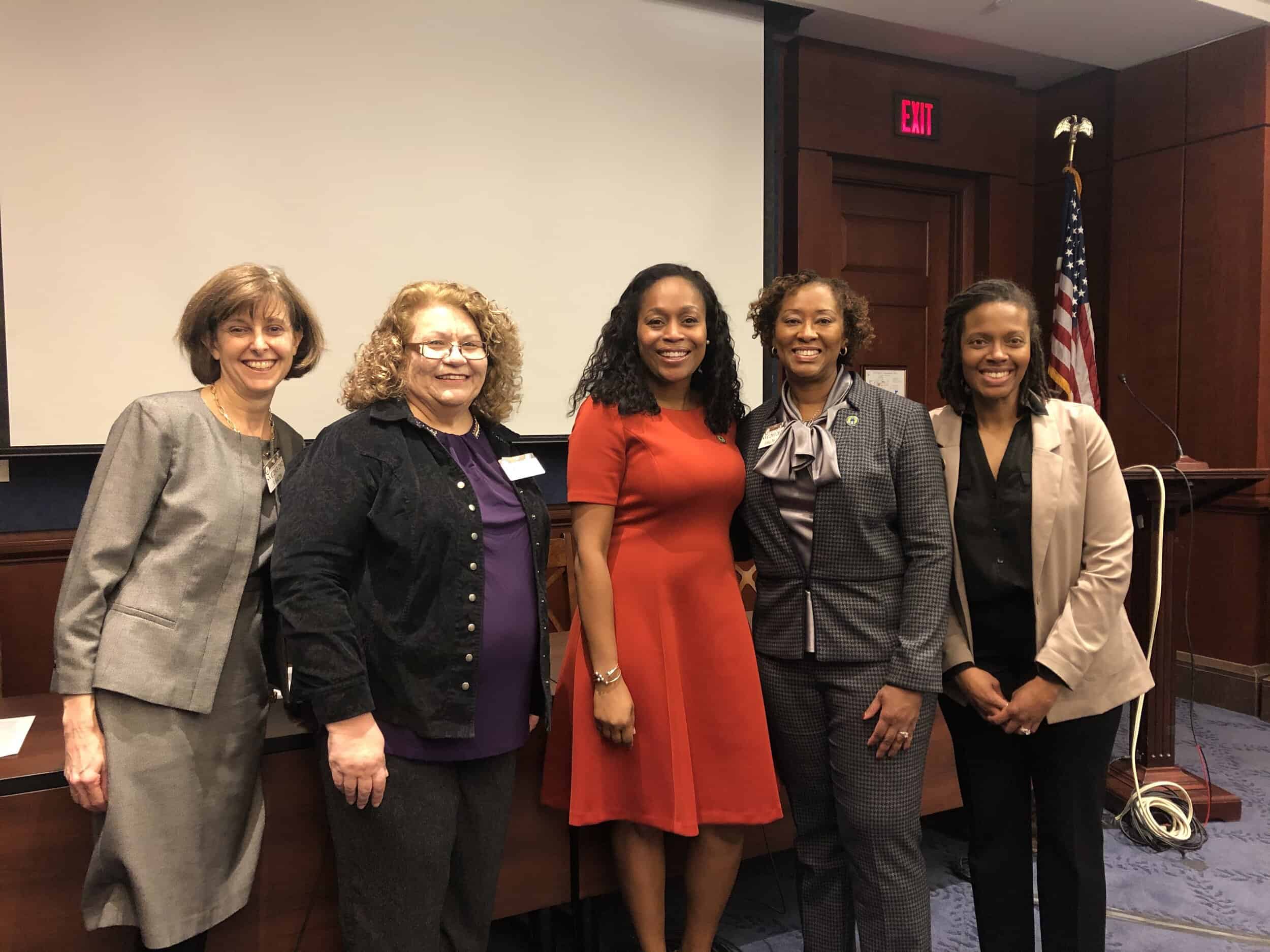 From left are: Dr. Cynthia Minkovitz, American Academy of Pediatrics, Janet Horras, Iowa Department of Public Health's MIECHV program, Aaliyah Samuel, board member of Parents as Teachers, Constance Gully, CEO, Parents as Teachers National Center, an…