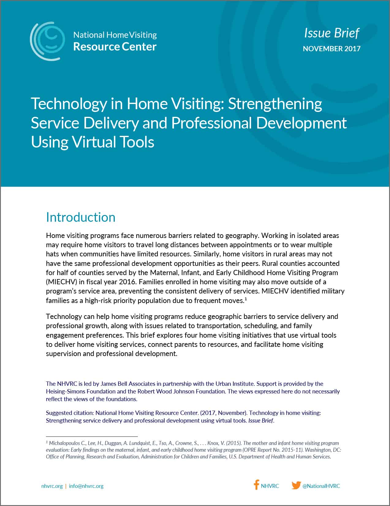 NHVRC Issue Brief, Technology in Home Visiting: Strengthening Service Delivery and Professional Development Using Virtual Tools