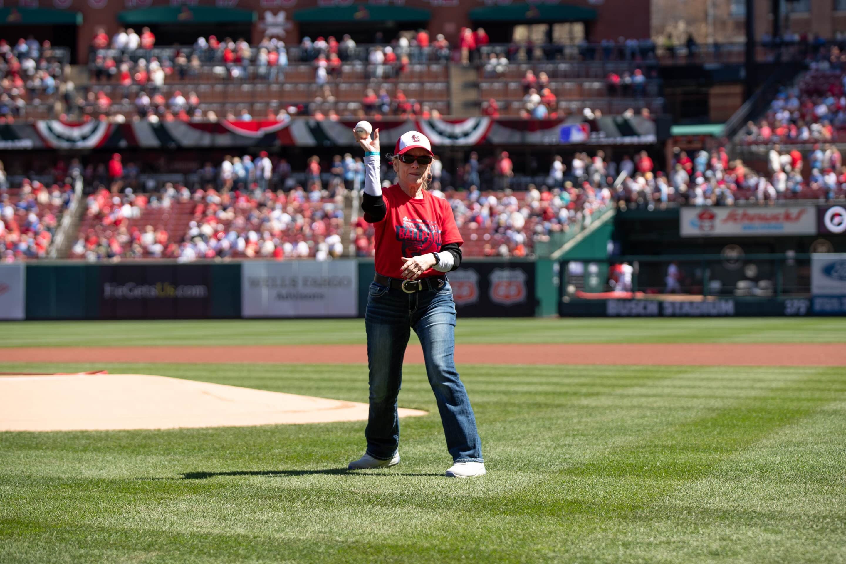 The St. Louis Baseball Cardinals took on the Toronto Blue Jays where Parents as Teachers staff member Phyllis McGuire threw out the ceremonial first pitch. 