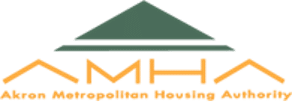 Logo with a stylized green roof above orange letters "AMHA" and the text "African Methodist Housing Authority" below.