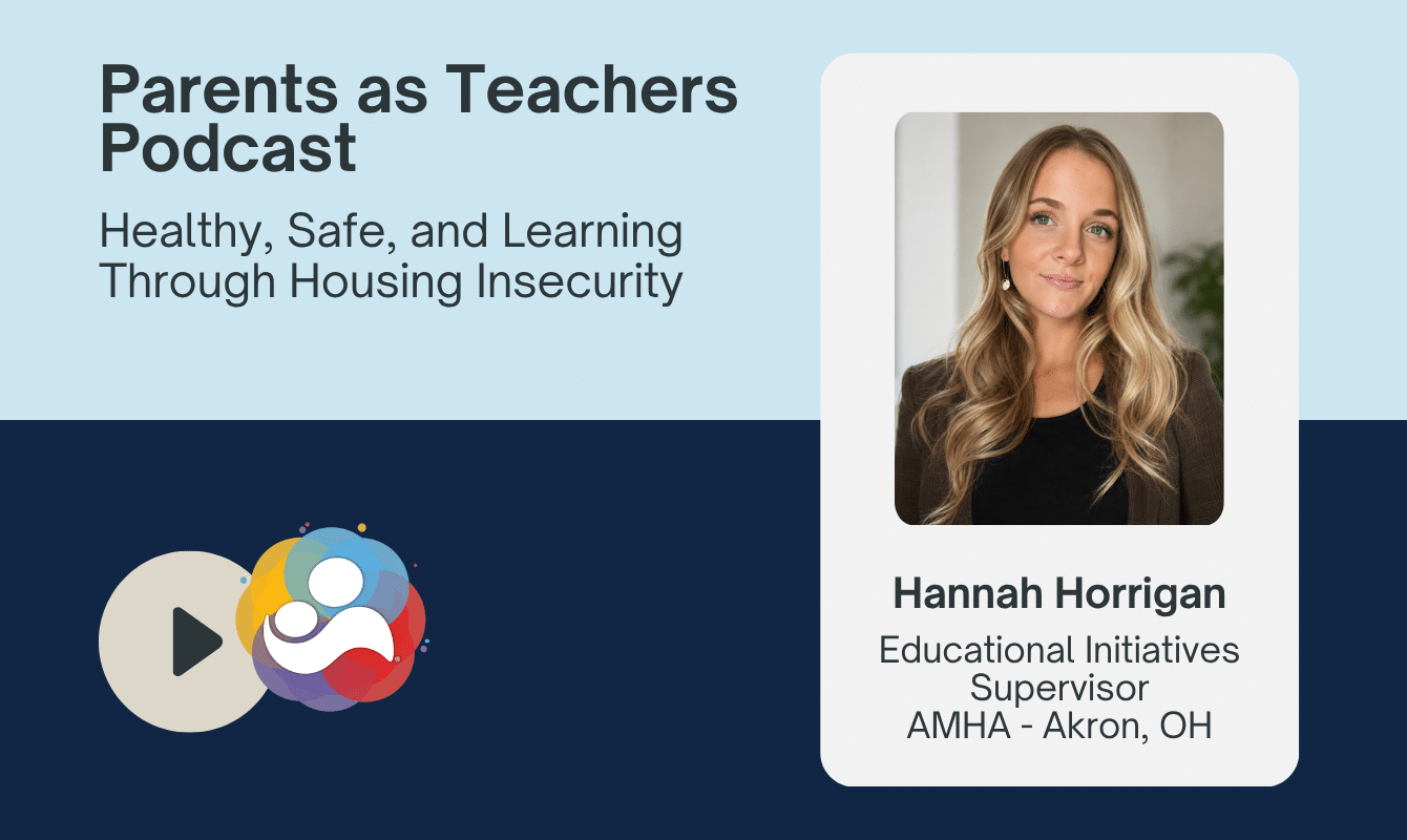 Hannah Horrigan Promotional podcast banner reading "Parents as Teachers Podcast" with guest Dr. Dani Dumitriu from Columbia University and play icon
