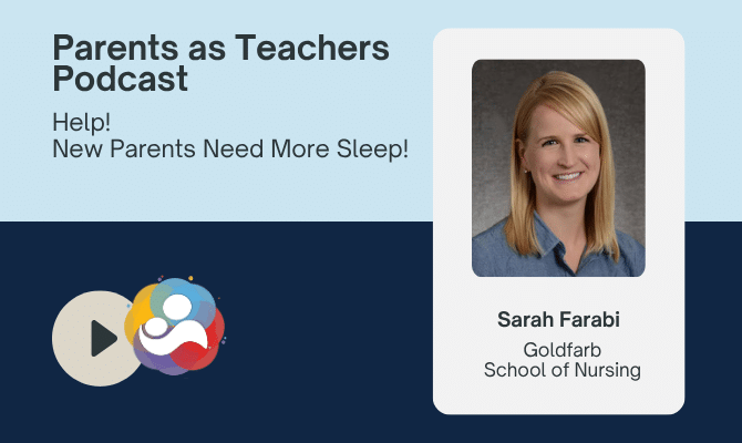 Promotional podcast banner reading "Parents as Teachers Podcast" with guest Dr. Dani Dumitriu from Columbia University and play icon
