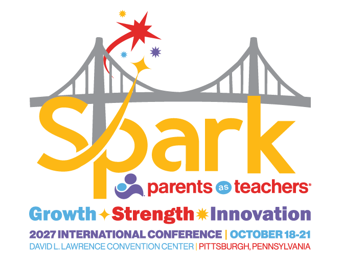 Spark Parents as Teachers conference logo with bridge graphic and 2027 international conference dates in Pittsburgh